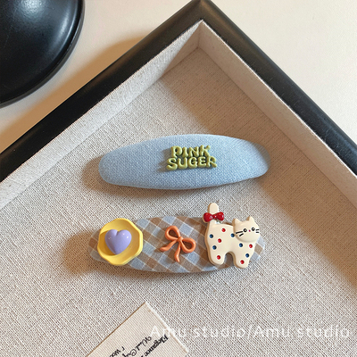 一对装~韩国新款甜美格纹爱心发夹女前额碎发BB夹侧边刘海夹边夹