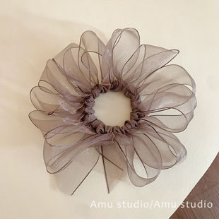 韩国小众欧根纱网纱大肠发圈女扎头发丸子头发绳侧低马尾头绳皮筋