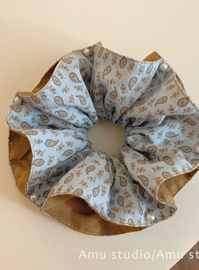 韩系双层腰果花钉珍珠大肠发圈女气质小众扎头发丸子头低马尾发绳