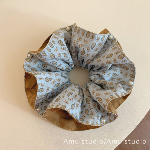 韩系双层腰果花钉珍珠大肠发圈女气质小众扎头发丸子头低马尾发绳