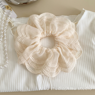 双层法式蕾丝花边猪大肠发圈大号少女森系丸子头优雅头花饰品头绳