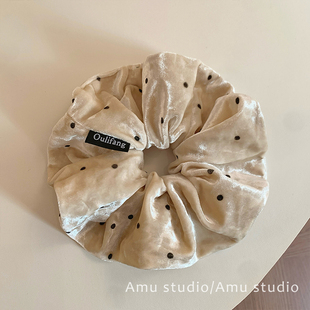 韩系米色丝绒波点大肠发圈女扎头发丸子头发绳低马尾头绳皮筋发饰
