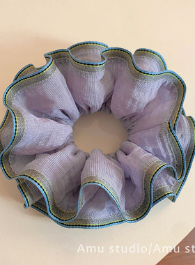 韩系小众浅紫色双层布艺大肠发圈女气质扎头发丸子头发绳头绳皮筋