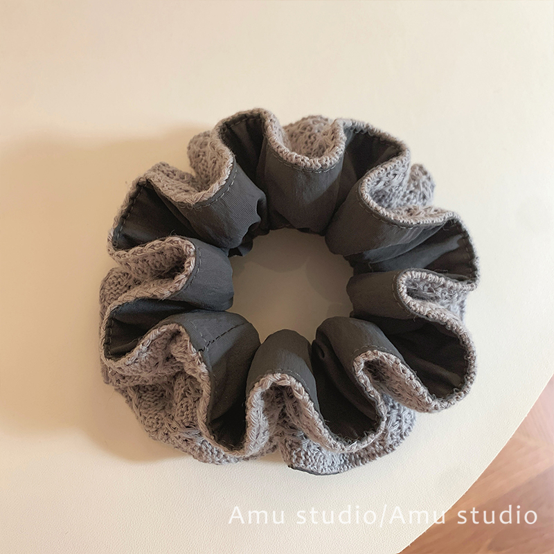 灰色毛线针织双面双层大肠发圈女韩系扎头发丸子头发绳低马尾头绳