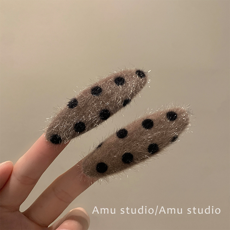 韩国东大门豹纹波点毛绒侧边刘海发夹女秋冬新款边夹前额碎发BB夹