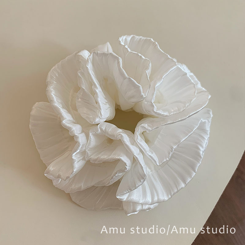 高级感白色双层大肠发圈女韩系气质扎头发丸子头发绳侧低马尾头绳