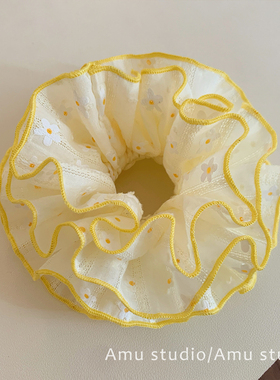 黄色雏菊花朵四层大肠发圈女甜美扎头发丸子头发绳低马尾头绳皮筋