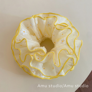 黄色雏菊花朵四层大肠发圈女甜美扎头发丸子头发绳低马尾头绳皮筋