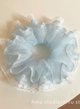 韩系天蓝色双层蕾丝花边大肠发圈女甜美扎头发丸子头发绳头绳发饰