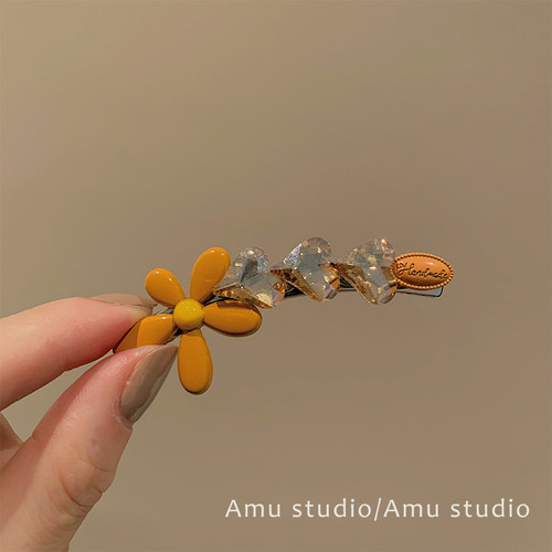 韩国新款精致花朵水晶爱心发夹女甜美前额碎发BB夹侧边刘海夹边夹