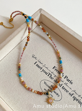 设计感小众粉色天然石串珠项链女款2026新款高级感轻奢锁骨链颈链