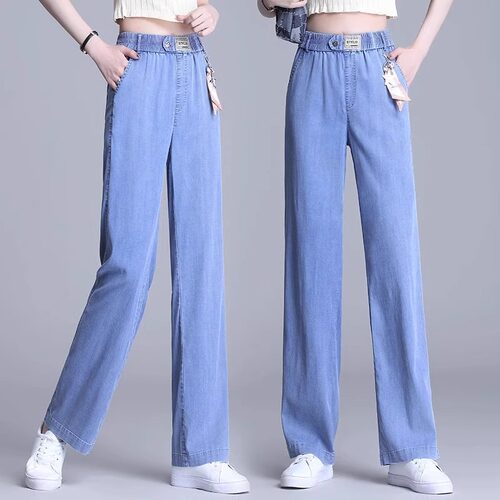 清仓捡漏~2026冰丝休闲裤牛仔裤女夏季薄款直筒阔腿裤拖地裤子女