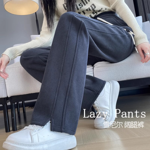 清仓捡漏折扣~雪尼尔阔腿裤女秋冬季加绒2025新款加厚直筒裤子女