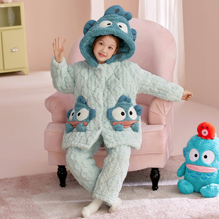 儿童睡衣冬季夹棉三层加厚保暖小丑鱼卡通亲子母女家居服长款套装