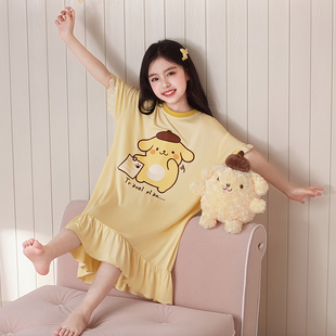 儿童睡衣女童莫代尔短袖布丁狗夏季公主风薄款家居服长款连体睡裙