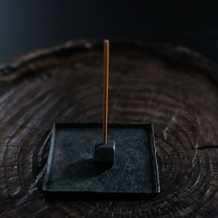 东际手作捶打铁制香盘线香插香炉底座鎏铜托盘茶道茶盘杯托茶具