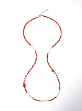 新中式天然石红玛瑙毛衣链串珠显白红色气质2026新年国风项链