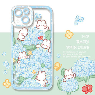 适用于iPhone13pro苹果手机壳15promax原创兔子14plus绣球花蓝色气质名媛定制华为p60小米12闺蜜款mate40秋冬