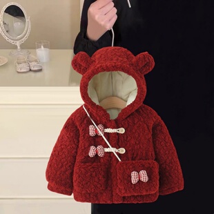 女童加厚加绒2025年新款棉服羊羔毛中小童儿童秋冬洋气羊羔绒外套