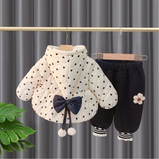 女童加绒套装秋冬季2026新款洋气时髦女宝宝巨好看棉服冬装两件套