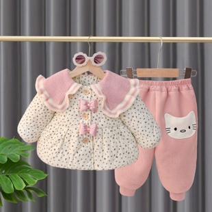 宝宝冬季两件套加绒加厚棉服套装小童秋冬款保暖新款女童碎花棉衣