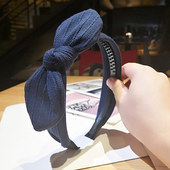 韩版 兔耳朵发箍女秋冬成人带齿防滑宽边毛线压发卡针织蝴蝶结头箍