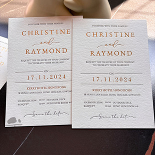 600g棉纸letterpress凸版创意婚礼简约邀请函请帖柬喜帖印刷定制