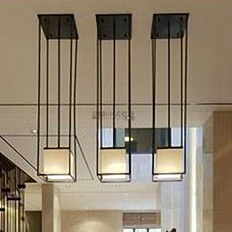 新中式铁布艺长方形客餐厅三头吊灯现代简约酒店会所前吧台吸顶灯