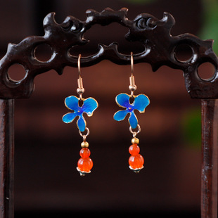 古风中式耳环明制烧蓝红琉璃复古耳夹国风汉服旗袍马面裙耳饰耳坠