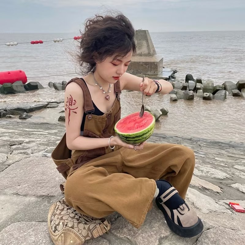 背带裤新款美式复古休闲背心女春秋款修身显瘦百搭吊带连体裤女