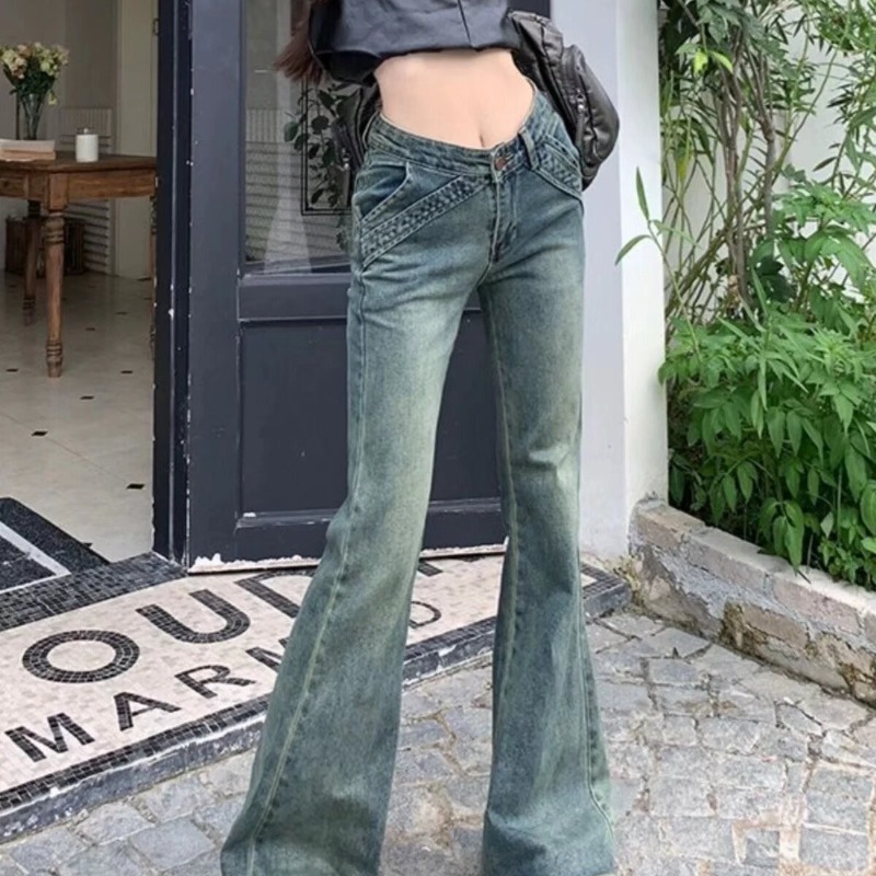 2025新款美式复古休闲微喇牛仔裤女春秋款修身显瘦百搭喇叭裤高腰