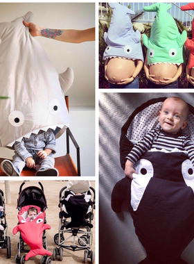 ins爆款新生婴儿卡通宝宝鲨鱼睡袋防踢抱被推车被春夏秋薄款睡袋