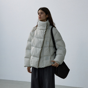 NOON方格立领90白鸭绒羽绒服女2025冬季 保暖面包服外套XT5778 新款