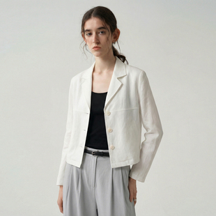 新款 短外套女2026春季 宽松外衣XT6160 领开衫 NOON百搭天丝亚麻西装