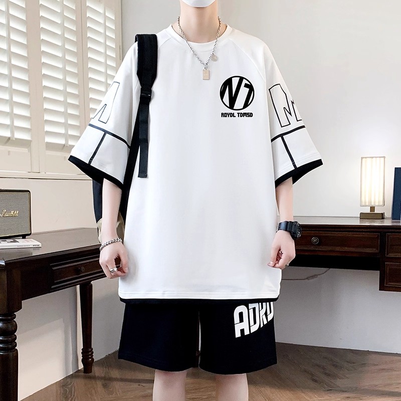 夏季潮流休闲宽松短袖短裤两件套