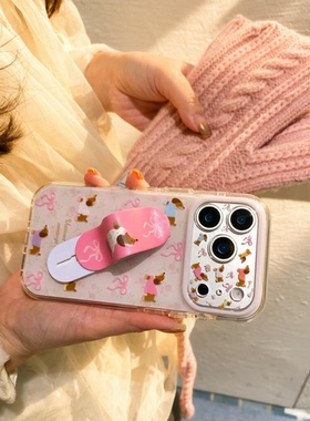 日韩甜美少女风苹果17promax手机壳适用iPhone17pro腊肠狗蝴蝶结精孔全包镜头防摔16pro保护套15硅胶软壳14女