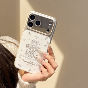 旋转木马印花iPhone17promax手机壳适用苹果17pro闪粉镭射精孔镜面tpu镜头全包保护套16软壳15防摔滴胶14外壳