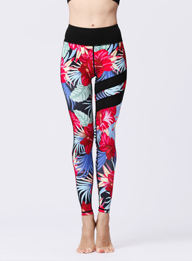 印花瑜伽裤跑步运动裤速干高腰弹力普拉提健身九分裤yoga legging