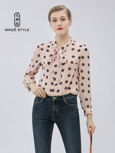 MINZE STYLE/名师路春装新款波点上衣设计感女小众长袖衬衫