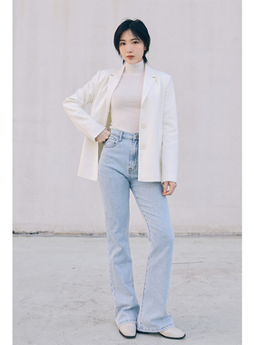 Would You秋季新款复古单排扣精纺羊毛西装 米白色休闲外套