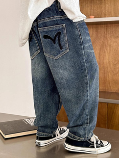 男童春装牛仔裤子春秋款儿童2025新款中大童长裤儿童宽松韩版白搭