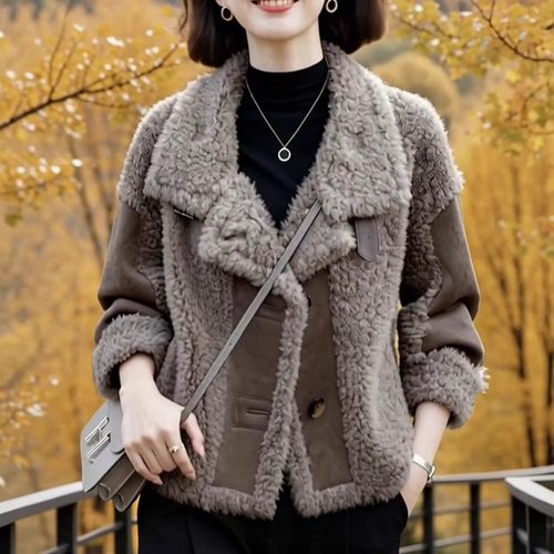 素雅订制女装原创品牌冬季新款时尚保暖颗粒绒仿羊羔毛皮草外套女