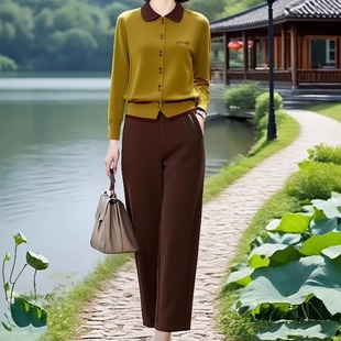 套装 素雅订制女装 松紧腰哈伦裤 翻领针织衫 原创品牌2025年秋冬新款