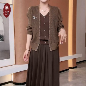 素订女装原创品牌官方旗舰店初秋假两件长袖针织上衣半身裙两件套