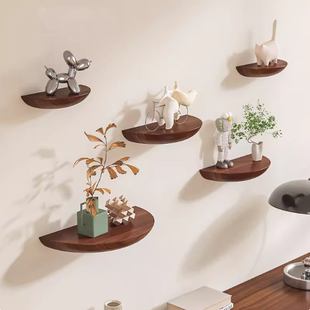 免打孔半圆实木隔板墙上置物架装饰北欧壁挂式客厅电视墙网红家居