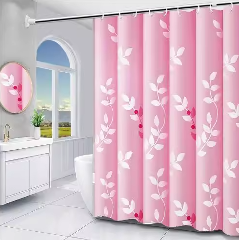 简约浴帘防水霉涤纶布料高档加厚浴室免打孔隔断帘卫生间窗帘