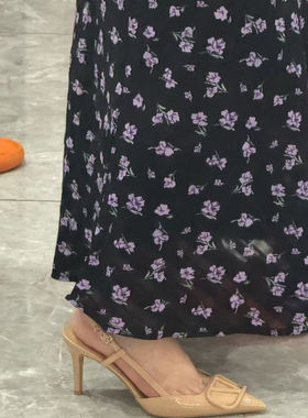 V扣裸色高跟鞋女 斩男细跟尖头2025年夏季后空包头凉鞋中空鞋后带