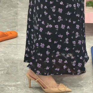 中空鞋 V扣裸色高跟鞋 后空包头凉鞋 斩男细跟尖头2025年夏季 后带 女