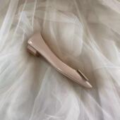 rv方扣单鞋 ABCXX 金属扣方扣2025 裸色高跟鞋 女平底平跟芭蕾舞婚鞋