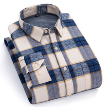 伦巴宝利娇冬季男款加绒加厚保暖男士衬衫纯棉格子衬衣中老年大码